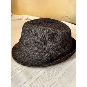 Fedora Hat Rivington & Mott New York Acrylic Wool Blend Mens L/XL Brown Plaid
